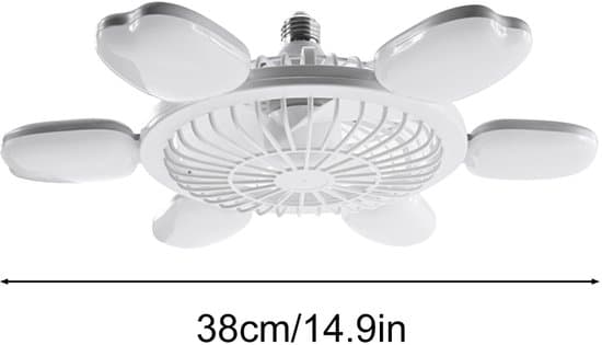 Loftventilator med belysning - LED Ventilatorlampe E27 - Ventilator med fjernbetjening - Sammenfoldeligt design - 6 hastigheder - Dæmpbart lys - 60W