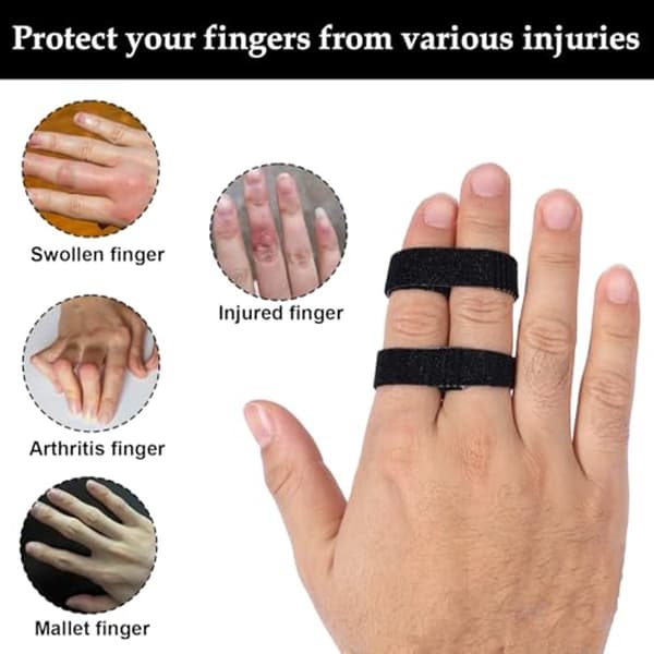 10-pak sorte nylon fingerstropper med velcro — Genanvendelige og vaskbare buddy-stropper — Forhindrer glidning og støtter skadede fingre