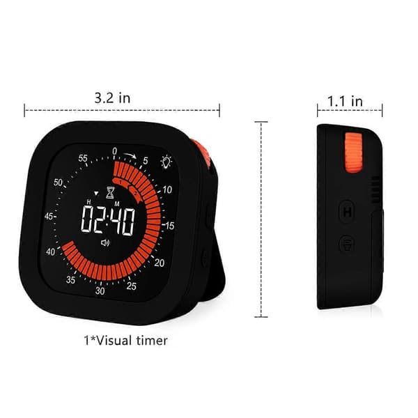 Digital visuel timer, genopladelig nedtællingstimer med justerbar lydstyrke og lysstyrke, magnetisk bagside til køkkentimer