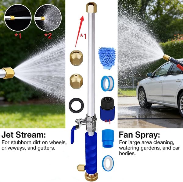 Hydro Jet Power Washer Wand, Trädgårdsslangmunstycke Högtryckstvätt med 3 Högtrycksmunstycken, Högtrycksvattenslangfäste