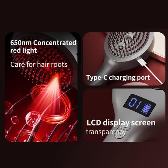 Hårbottenmassageborste - Elektrisk hårbottenmassageborste - 4 massagelägen - Eterisk oljedimma - Hår- och hårbottenvård - LCD-display - Grå