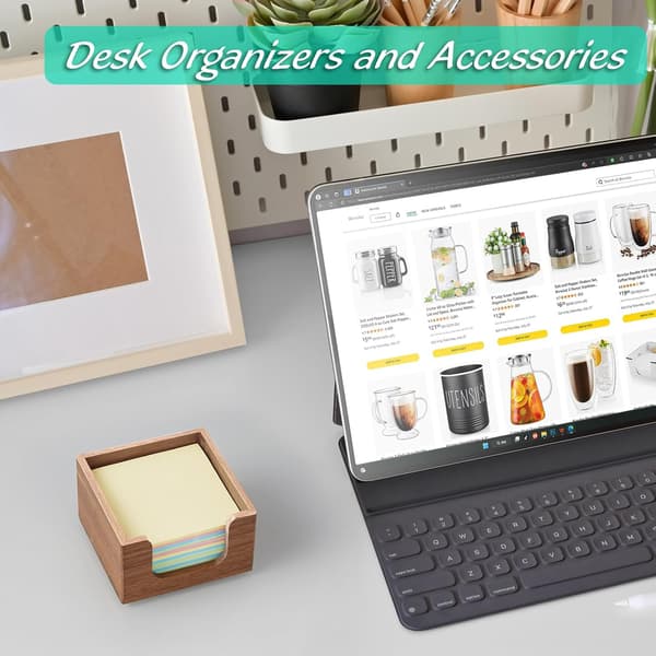 Acacia Træ Sticky Note Holder, Post It Note Dispenser til Kontorbordstilbehør, Selvklæbende Note Pad Holder, Memo Pad Holder Dispenser Organizer