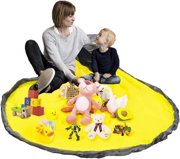 Lekmatta med korg för barn - Leksaksförvaring grå