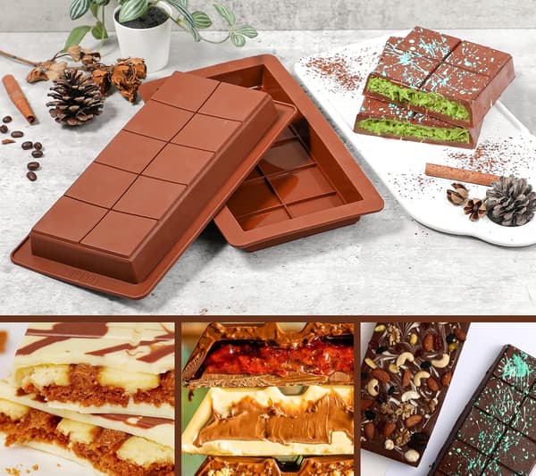 Deep Chocolate Bar Molds 2-pack, 1-inch Platinum Silicone Dubai Chocolate Bar Molds for Filled Bars, Large Chocolate Candy Mold