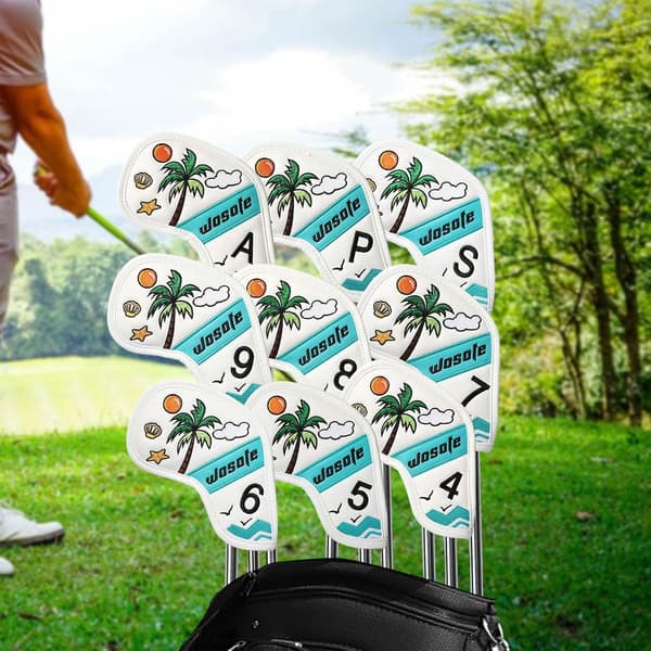9-delars golfjärnskyddsset, PU-klubbhuvudskydd, lämpligt för golfare.