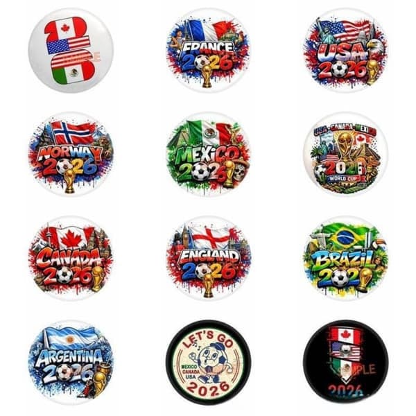 2026 USA-Canada-Mexico VM-tema Pin-sett: 12 landslagstema-pins