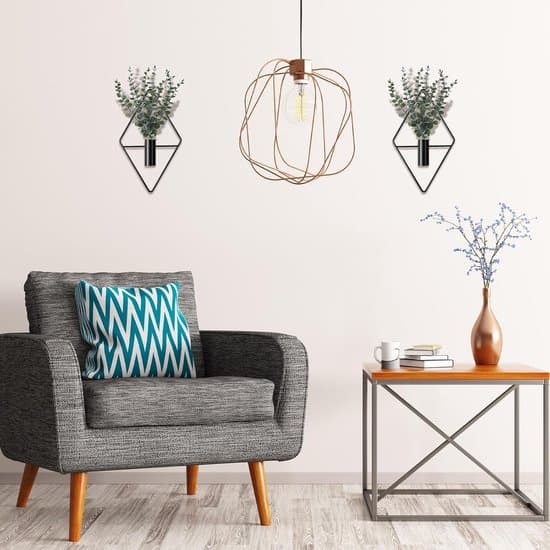 Sæt med sorte hængeplanter - 4 metaldele med kunstig eukalyptus - Geometrisk boho-design - Velegnet til stue, kontor og badeværelse - 1 sæt