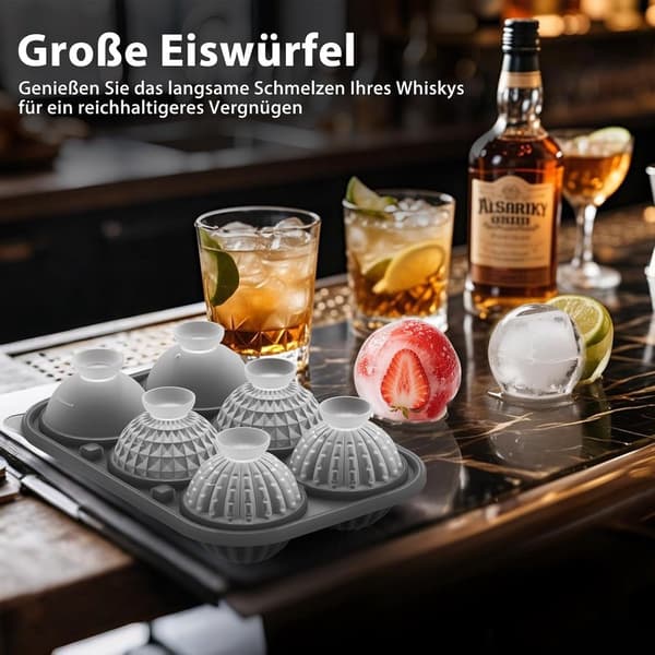 Silikoneisbakke 5 cm – 6-huls rund isterningform, 3 former til whiskycocktails – sort
