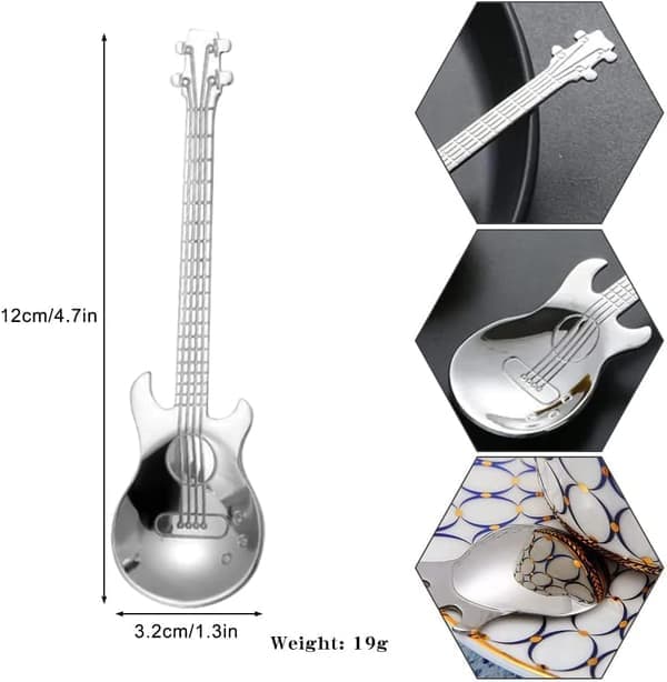Sæt med 6 dessert skeer i rustfrit stål, teskeer, kaffeskeer, guitar skeer i rustfrit stål