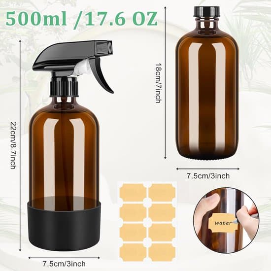 Set med 3 sprayflaskor i bärnstensfärgat glas (480 ml) för rengöring, växter och hårvård