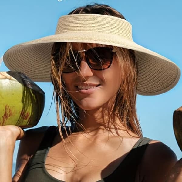 Solhatte Visir til kvinder Stråstrandhat Sammenfoldelig Ferie Essentials Solhatte Letvægts Vandreture Hatte Pakbar Rejse Sort Black