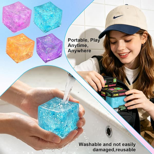 Nice Ice Cube Fidget Squishies Stressbolde, Ice Cube Squishy Langsom Stigning, Squishies Ice Squeeze Ball, Squishy Stressaflastning (Glitter Pink) Pink