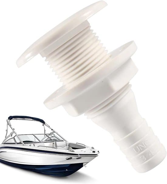 Genomföring / Slanganslutning – Golv-/Däckdränering – Yachter, Båtar, Kajaker – Effektiv Vattenavrinning – 19mm / 29mm – Vit