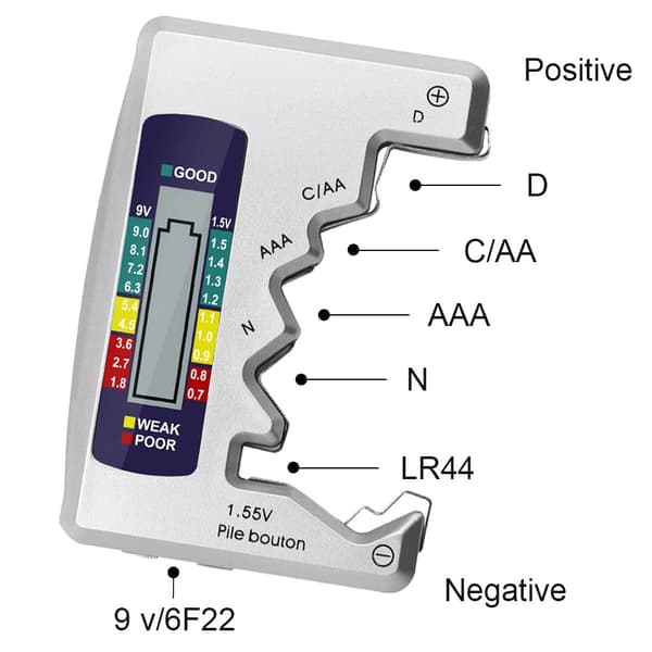 Wolfride AA batterikontrolltester Universal batteritester 9v batteritester Digital skjerm for AAA AA C D N 9V batteri 1,55V knappcelle