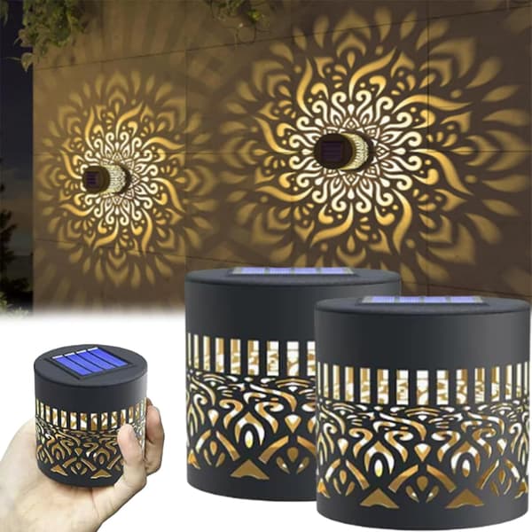 2 stk. solcellelamper LED hagelys utendørs vegglamper solcelle Mandala lys dekor solcelle Mandala lys utendørs for gjerde hage stolpe uteplass bakgård