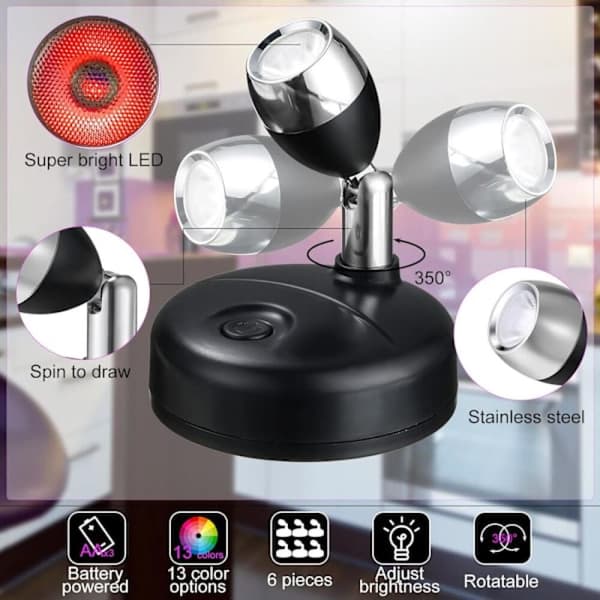 2-pack Mini RGB Batteridrivna Spotlights för inomhusbruk med fjärrkontroll