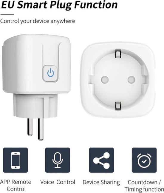 3-pakning Smartplugg 16A – WiFi Smartplugger med Energimåler – Kompatibel med Google Home og Alexa – iOS og Android