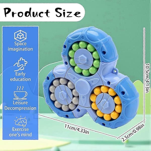 Fidget Spinner Kub, Roterande Leksak, Handhållen, Stresslindring (3 Huvuden: Blå)