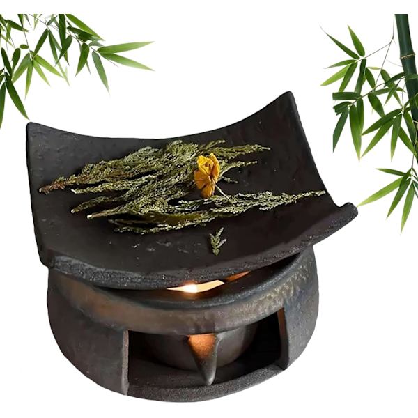 Cedar Zen Røgelsesbrænder & Keramisk Tevarmer Sæt - Håndlavet Aromaterapi Oliediffuser, Multifunktionelt Grydevarmer Kit