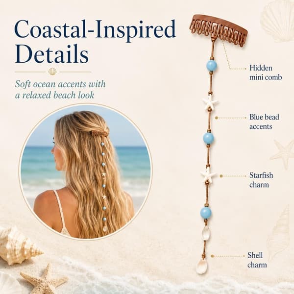 Boho Beachy Mermaid Hair Accent naisille, merenneito-hiuskoriste, meritähti-simpukkahelmi-klipsi, kerrostettu hiusasuste, valtameri-aiheinen