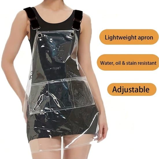 Förkläde – TPU-förkläde – Transparent förkläde – Vattentätt och fettresistent – 58×60 cm – Justerbart arbetsförkläde – För salonger, kök och hemmabruk