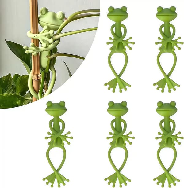 5-pack Grön Groda Växtstöd & Hållare – Hållbara UV-resistenta Groda Krukkramar-klämmor för Inomhus- & Utomhusväxter – Utrymmesbesparande Design