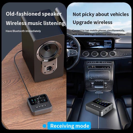 Lydadapter - Sender/Mottaker - Trådløs Musikkstrømming - Bluetooth 5.4 - 20-Meters Rekkevidde - Svart