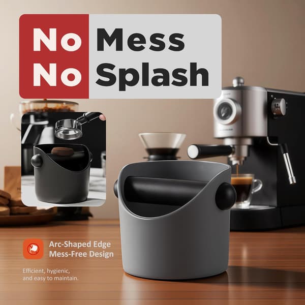 Espresso Knock Box - Premium Knock Box för Espressomaskiner med Halkfri Bas, Inkluderar Borste och Dammblåsare, Knock Box Espressotillbehör (Grå)