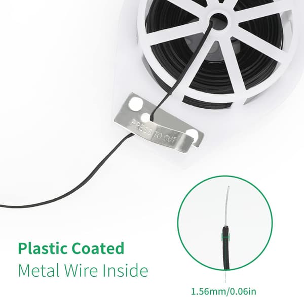 100M Havewire Blød Sort Havebinding, Havewire Snoet Plantebinding, Plastbelagt Wire Med Knive