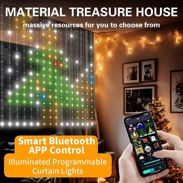 Smarta gardinlampor, 400 LED, 2x2 meter, app- och fjärrkontroll, juldekorationsbelysning