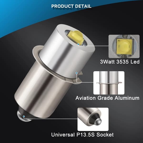 2 st P13.5S LED-uppgraderingslampor för Maglite ficklampor 3-12V - Vit + varmvit