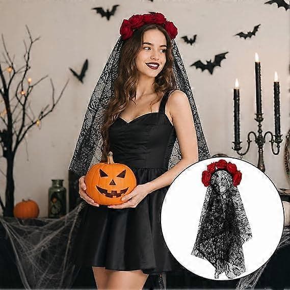 Halloween-hårbøyle for kvinner brud Halloween-kostyme slør tilbehør svart