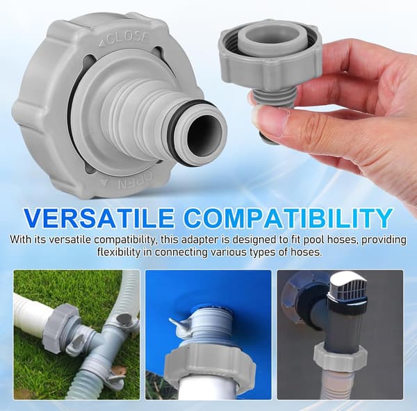 2 stk. poolslangeadapter vakuumslangeforbindelse kompatibel med Bestway P6h1419 grå Ø32mm poolrør