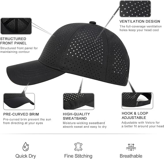 Menn Sommer Justerbar Performance Lue Pustende Snapback Laserperforert Mesh Baseballcaps