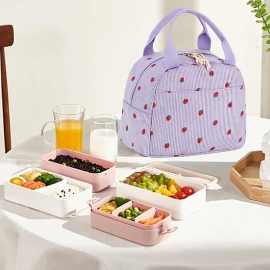 Termisk lunsjpose - Gjenbrukbar handlepose - Ta med lunsjen din - Romslig og robust - 27 x 20 x 5 cm - Lilla