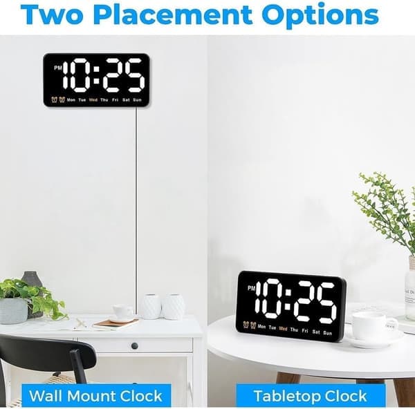 Digital väggklocka, 9 tums LED digital klocka med 12/24h, stora siffror, liten tyst väggklocka vitt ljus White Light