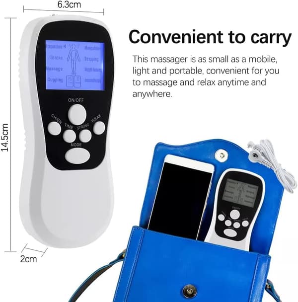 Mini elektronisk fysioterapi TENS-maskin 8 moduser med 4 puter (oppladbar)