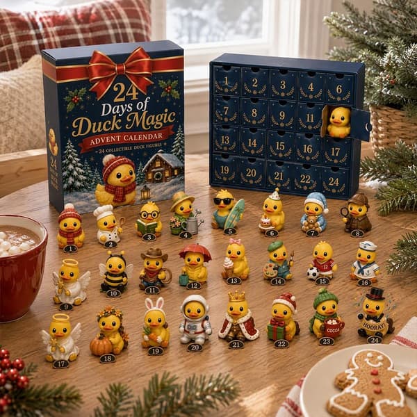 Elephant Magic 24-dages julekalender, 3D gul and 24-dages nedtælling til jul, saml søde 3D gule andefigurer, sjov familieferiegave