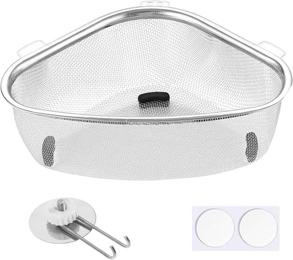 Trekantet vaskesi i rustfrit stål – Madskrotfilter & Frugt-/Grøntsagsvasker, Rustfri Caddy