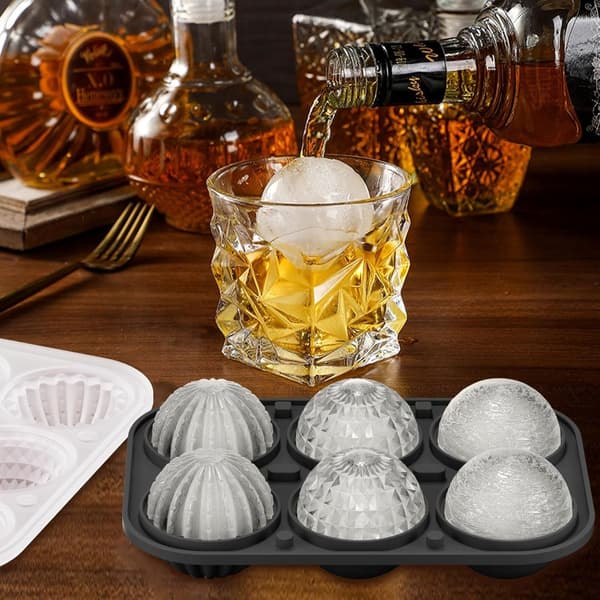 Silikoneisbakke 5 cm – 6-huls rund isterningform, 3 former til whiskycocktails – sort