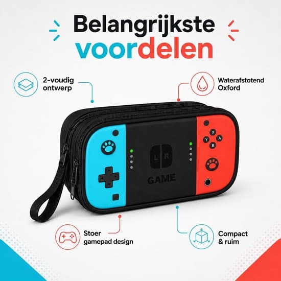 Pennal for gutter – Stort skoleskrin med 2 rom og spillkontrollerdesign – Svart