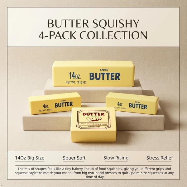 4-pak Jumbo Smør Squishy Sæt: 14oz Kæmpe Langsomt Stigende Sensorisk Fidget Legetøj 4-pak Smørsæt