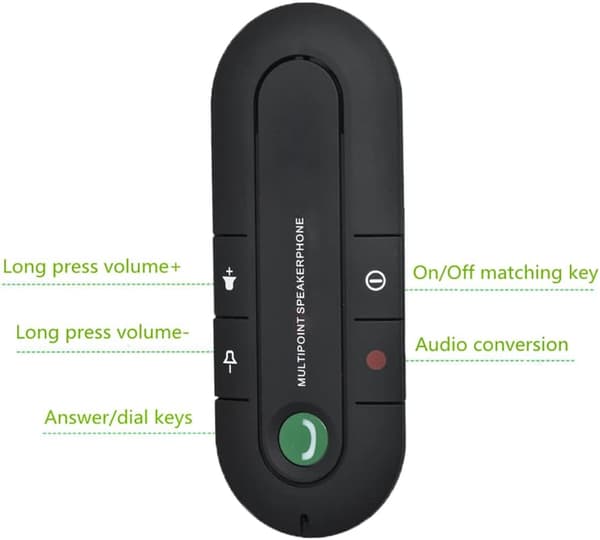 Bluetooth handsfree-enhet for bilens solskjerm, 5.0 Bluetooth-samtalemottaker, trådløs musikkspiller