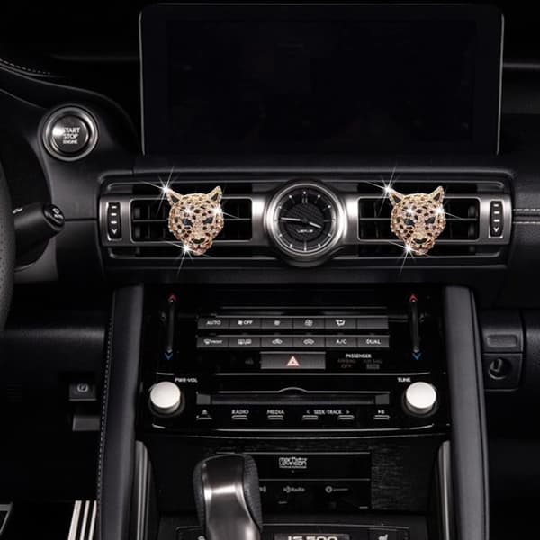 2 st Bling Leopard Luftventilklämmor, Kristall Leopard Bil Luftfräschare Ventilklämmor Bil Diffusor Ventilklämma Strass Dekoration Inredning (Gyllene)