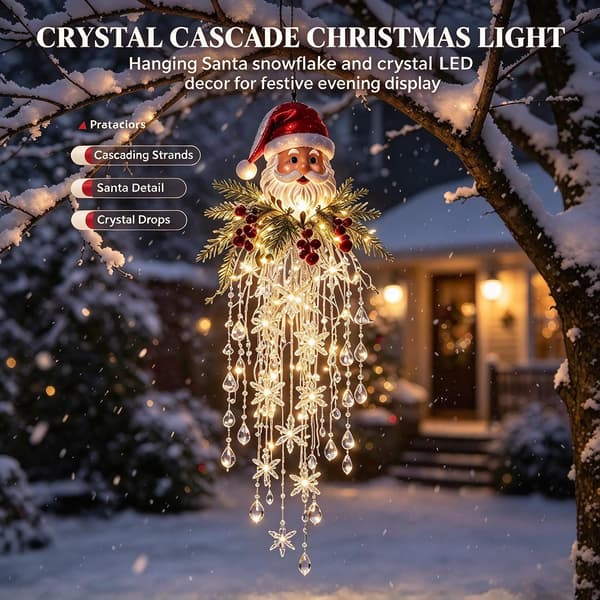 Crystal Cascade Julelys - Hængende snefnug & krystal LED-dekoration til veranda (C)