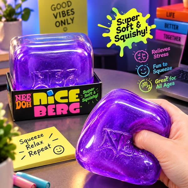 NeeDoh Squishy Cube Toy 8cm, Myk Klembar Sensorisk Stresskube, Fidgetleke for Angstlindring Stor Lilla Rutete Purple