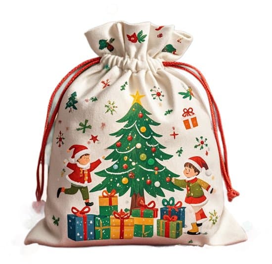 Julegavepose – Ekstra stor – 48 x 65 cm – Robust lærredsstofpose – Med snoretræk – Til Sinterklaas og jul – Genanvendelig – Dekoration