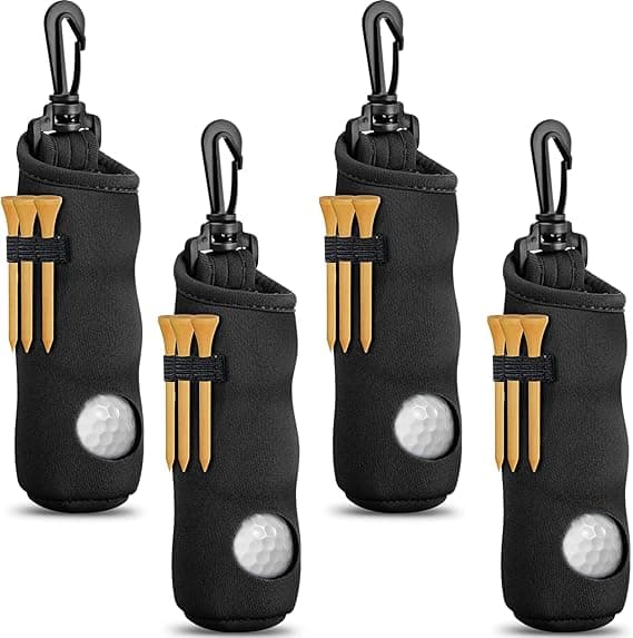 Opbevaringspose til golfbolde og tees - 4-delt sæt - Bærbar opbevaringspose til golftilbehør - Bolde og tees medfølger ikke - Dimensioner 14 x 4,5 cm