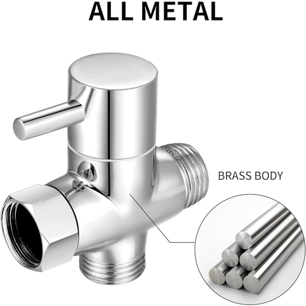 G1/2\" Dusjhodediverterventil, Solid Messing Dusjarm Diverterventil for Håndholdt Dusjhode og Fast Sprayhode, 20 mm Diameter (Kromfinish)