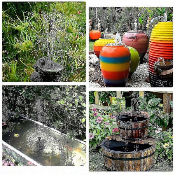 Dränkbar solcellspump med 6 munstycken för trädgårdsfontäner, fågelbad, dammar och akvarier